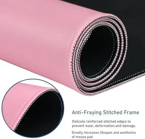 Large Mouse Pad with Stitched Edges, Durable Non-Slip Natural Rubber Base, Waterproof Computer Keyboard Pad Mat for Esports Pros/Gamer/Desktop/Office/Home - Pink - HSMIENK (1)