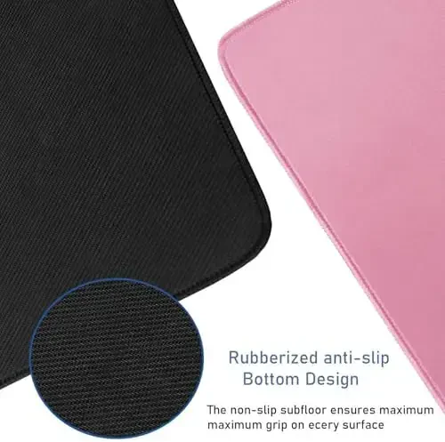 Large Mouse Pad with Stitched Edges, Durable Non-Slip Natural Rubber Base, Waterproof Computer Keyboard Pad Mat for Esports Pros/Gamer/Desktop/Office/Home - Pink - 3