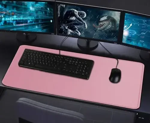 Large Mouse Pad with Stitched Edges, Durable Non-Slip Natural Rubber Base, Waterproof Computer Keyboard Pad Mat for Esports Pros/Gamer/Desktop/Office/Home - Pink - 7