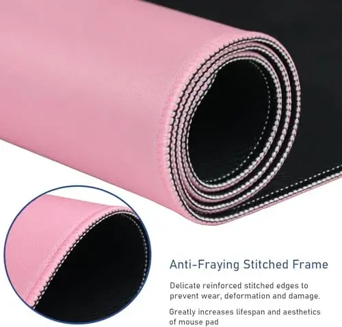 Large Mouse Pad with Stitched Edges, Durable Non-Slip Natural Rubber Base, Waterproof Computer Keyboard Pad Mat for Esports Pros/Gamer/Desktop/Office/Home - Pink - 2