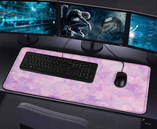 Dikişli Kenarlı Geniş Oyun Mouse Pad'i (31.5X15.7In), Dayanıklı Kaymaz Doğal Kauçuk Taban, Su Geçirmez Bilgisayar Klavye Pedi Matı, Espor Profesyonelleri/Oyuncular/Masaüstü/Ofis/Ev İçin, Mermer Mor - 7