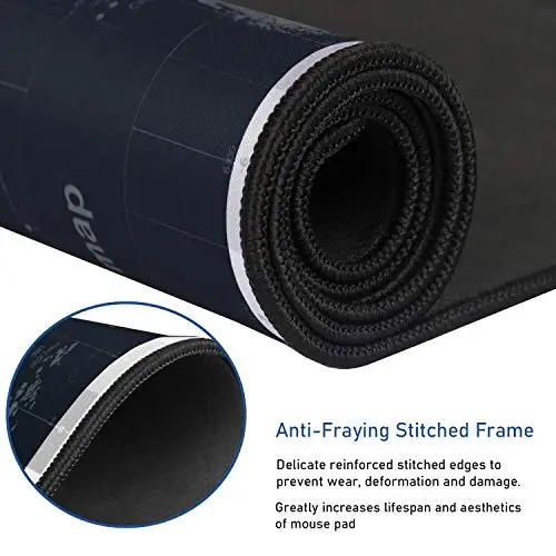 Large Extended Gaming Mouse Pad with Stitched Edges,(35.4X15.7In) Durable Non-Slip Natural Rubber Base, Waterproof Computer Keyboard Pad Mat for Esports Pros/Gamer/Desktop/Office/Home, Map - HSMIENK