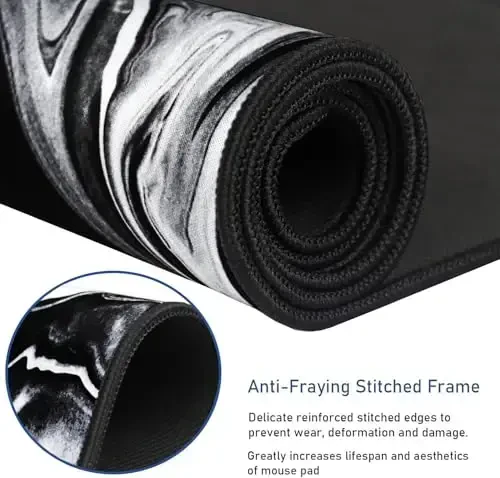 Large Extended Gaming Mouse Pad with Stitched Edges, Durable Non-Slip Natural Rubber Base, Waterproof Computer Keyboard Pad Mat for Esports Pros/Gamer/Desktop/Office/Home - Black White - HSMIENK (1)