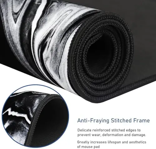 Large Extended Gaming Mouse Pad with Stitched Edges, Durable Non-Slip Natural Rubber Base, Waterproof Computer Keyboard Pad Mat for Esports Pros/Gamer/Desktop/Office/Home - Black White - HSMIENK (1)