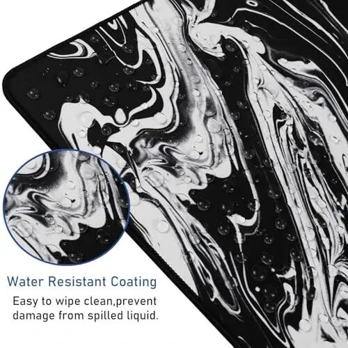 Large Extended Gaming Mouse Pad with Stitched Edges, Durable Non-Slip Natural Rubber Base, Waterproof Computer Keyboard Pad Mat for Esports Pros/Gamer/Desktop/Office/Home - Black White - 4