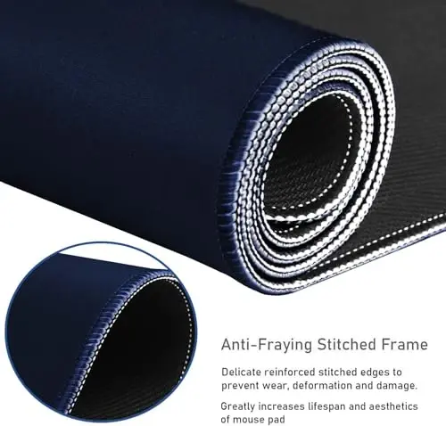 Large Extended Gaming Mouse Pad with Stitched Edges, Durable Non-Slip Natural Rubber Base, Waterproof Computer Keyboard Pad Mat for Esports Pros/Gamer/Desktop/Office/Home - Dark Blue - HSMIENK (1)