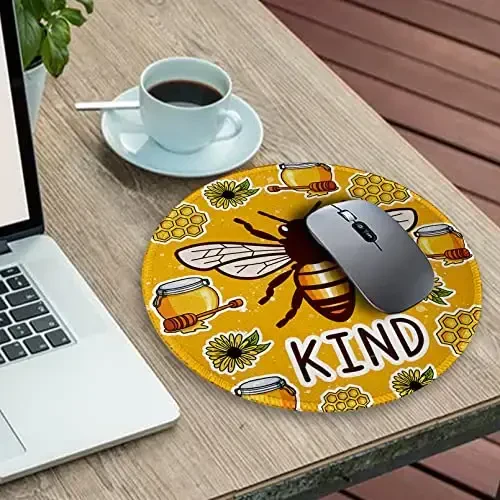 Gctriki Bee Small Mouse Pad with Stitched Edge Non-Slip Rubber Base, Funny Round Mousepads for Desk Computer Gaming Office Laptop, Cute Home Office Decor Desk Accessories Supplies - 3