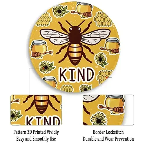 Gctriki Bee Small Mouse Pad with Stitched Edge Non-Slip Rubber Base, Funny Round Mousepads for Desk Computer Gaming Office Laptop, Cute Home Office Decor Desk Accessories Supplies - 5