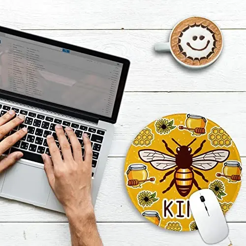 Gctriki Bee Small Mouse Pad with Stitched Edge Non-Slip Rubber Base, Funny Round Mousepads for Desk Computer Gaming Office Laptop, Cute Home Office Decor Desk Accessories Supplies - GCTRIKI (1)
