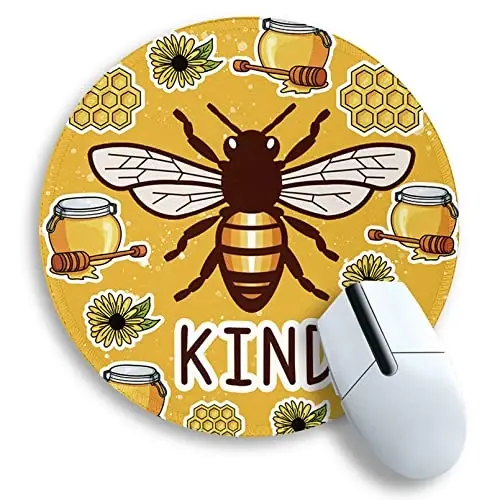 Gctriki Bee Small Mouse Pad with Stitched Edge Non-Slip Rubber Base, Funny Round Mousepads for Desk Computer Gaming Office Laptop, Cute Home Office Decor Desk Accessories Supplies - 1