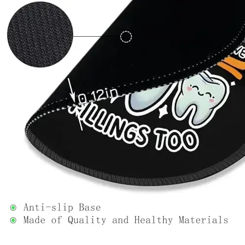 Gctriki Dental Tooth Round Mouse Pad with Stitched Edge Non-Slip Rubber Base, Black Mouse Pad for Gaming Laptop Computer, Cute Home Office Desk Accessories Decor, Be Kind I Have Fillings Too - 5