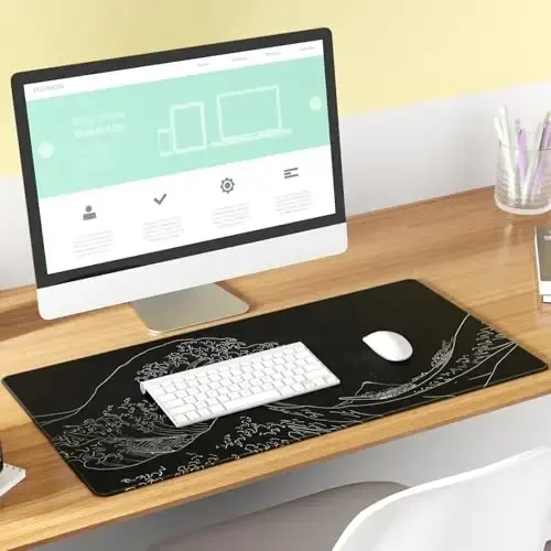 KTRIO Large Gaming Mouse Pad with Stitched Edges, Extended Mousepad with Superior Micro-Weave Cloth, Non-Slip Base, Water Resist Keyboard Pad for Gamer, Office & Home, 31.5x15.7in, Kanagawa Wave - 6