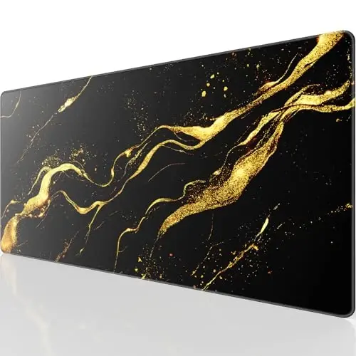KTRIO Large Gaming Mouse Pad with Stitched Edges, Extended Mousepad with Superior Micro-Weave Cloth, Non-Slip Base, Water Resist Keyboard Pad for Gamer, Office & Home, 31.5x15.7in, Black Gold - 1