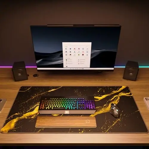 KTRIO Large Gaming Mouse Pad with Stitched Edges, Extended Mousepad with Superior Micro-Weave Cloth, Non-Slip Base, Water Resist Keyboard Pad for Gamer, Office & Home, 31.5x15.7in, Black Gold - 6