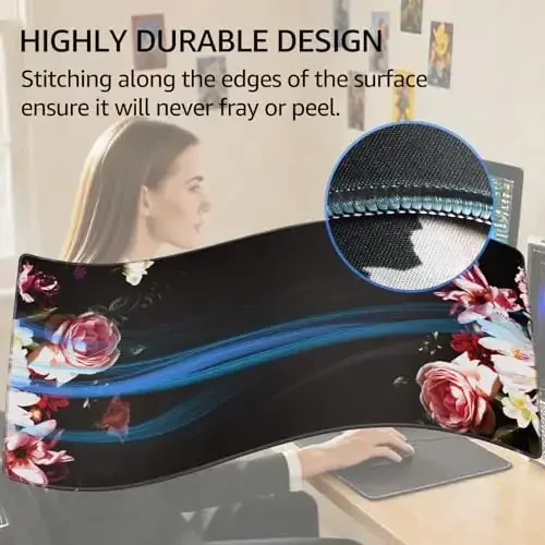 KTRIO Large Gaming Mouse Pad with Stitched Edges, Extended Mousepad with Superior Micro-Weave Cloth, Non-Slip Base, Water Resist Keyboard Pad for Gamer, Office & Home, 31.5x15.7in, Peony Flower - 3