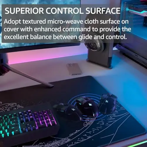 KTRIO Large Gaming Mouse Pad Desk Mat, Superior Micro-Weave Cloth, Non-Slip Rubber Base, Stitched Edges, Water-Resistant, for Gamer, Office & Home, 31.5 x 15.7 Inch，Kanagawa Wave - 2