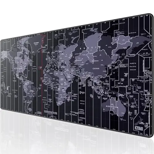 KTRIO Large Gaming Mouse Pad Desk Mat, Superior Micro-Weave Cloth, Non-Slip Rubber Base, Stitched Edges, Water-Resistant, for Gamer, Office & Home, 31.5 x 15.7 Inch，World Map 