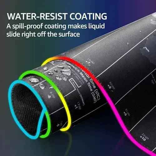 KTRIO RGB Large Gaming Mouse Pad with Stitched Edges, Superior Micro-Weave Cloth, Non-Slip Base, Water Resist Coating, 31.5 x 15.7 in, RGB World Map - 5