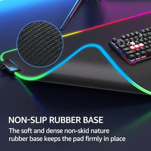 KTRIO RGB Large Gaming Mouse Pad with Stitched Edges, Superior Micro-Weave Cloth, Non-Slip Base, Water Resist Coating, 31.5 x 15.7 in, RGB Black - 5