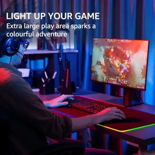 KTRIO RGB Large Gaming Mouse Pad Desk Mat, Superior Micro-Weave Cloth for Precise Mouse Control, Non-Slip Rubber Base, Stitched Edges, Water-Resistant, for Gamer, Office & Home, 31.5 x 15.7 in - 2