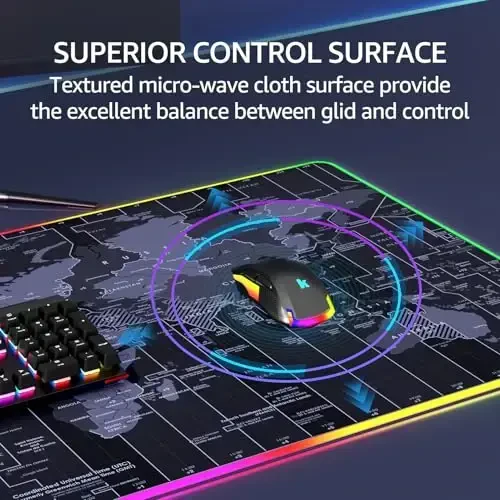 KTRIO RGB Large Gaming Mouse Pad with Stitched Edges, Superior Micro-Weave Cloth, Non-Slip Base, Water Resist Coating, 31.5 x 15.7 in, RGB World Map - 3