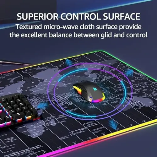 KTRIO RGB Large Gaming Mouse Pad Desk Mat, Superior Micro-Weave Cloth, Non-Slip Rubber Base, Stitched Edges, Water-Resistant, for Gamer, Office & Home, 31.5 x 15.7 in, RGB World Map - 3