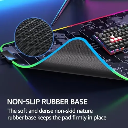 KTRIO RGB Large Gaming Mouse Pad Desk Mat, Superior Micro-Weave Cloth, Non-Slip Rubber Base, Stitched Edges, Water-Resistant, for Gamer, Office & Home, 31.5 x 15.7 in, RGB World Map - 4