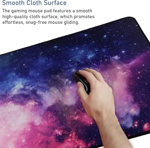 Gaming Mouse Pad with Stitched Edges, (35.4X15.7In) Durable Non-Slip Natural Rubber Base, Waterproof Computer Keyboard Pad Mat for Esports Pros/Gamer/Desktop/Office/Home, Galaxy - 5