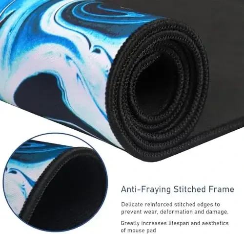 Gaming Mouse Pad with Stitched Edges, Durable Non-Slip Natural Rubber Base, Waterproof Computer Keyboard Pad Mat for Esports Pros/Gamer/Desktop/Office/Home - Marble Cyan - HSMIENK (1)