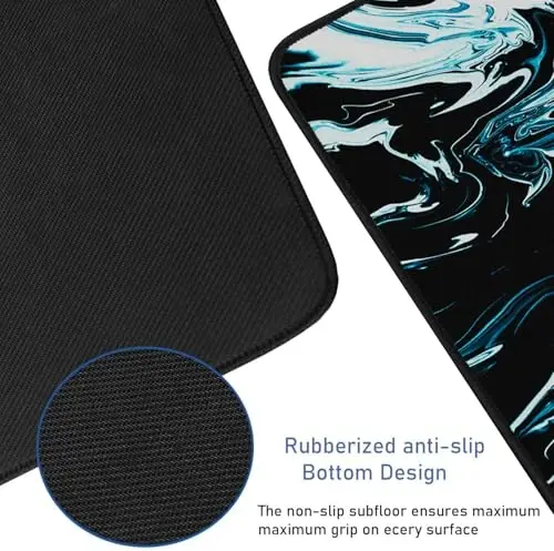 Gaming Mouse Pad with Stitched Edges, Durable Non-Slip Natural Rubber Base, Waterproof Computer Keyboard Pad Mat for Esports Pros/Gamer/Desktop/Office/Home - Marble Cyan - 3