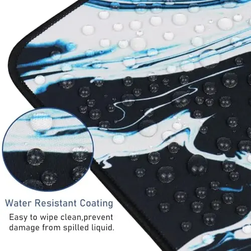 Gaming Mouse Pad with Stitched Edges, Durable Non-Slip Natural Rubber Base, Waterproof Computer Keyboard Pad Mat for Esports Pros/Gamer/Desktop/Office/Home - Marble Cyan - 4