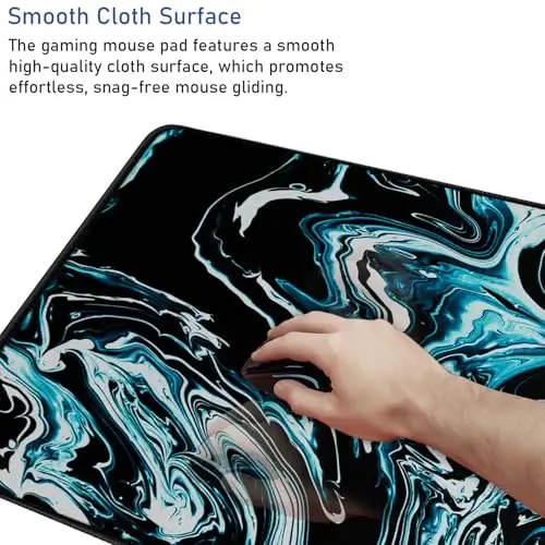 Gaming Mouse Pad with Stitched Edges, Durable Non-Slip Natural Rubber Base, Waterproof Computer Keyboard Pad Mat for Esports Pros/Gamer/Desktop/Office/Home - Marble Cyan - 5