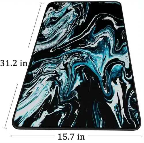 Gaming Mouse Pad with Stitched Edges, Durable Non-Slip Natural Rubber Base, Waterproof Computer Keyboard Pad Mat for Esports Pros/Gamer/Desktop/Office/Home - Marble Cyan - 6
