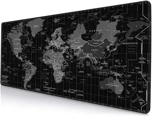 SANWUMIAN Large Gaming Mouse Pad with Stitched Edges, Desk Mat Extended Keyboard Pad, Non-Slip Rubber Base Desk Pad for Laptop, Office, Home, 31.5X11.8 inch Black World Map 