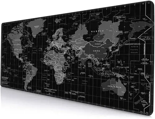 SANWUMIAN Large Gaming Mouse Pad with Stitched Edges, Desk Mat Extended Keyboard Pad, Non-Slip Rubber Base Desk Pad for Laptop, Office, Home, 31.5X11.8 inch Black World Map - 1