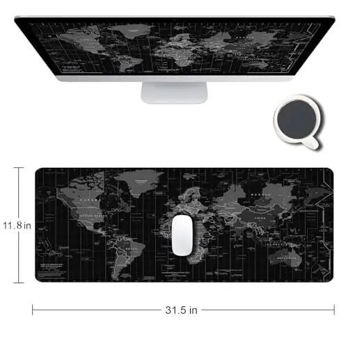SANWUMIAN Large Gaming Mouse Pad with Stitched Edges, Desk Mat Extended Keyboard Pad, Non-Slip Rubber Base Desk Pad for Laptop, Office, Home, 31.5X11.8 inch Black World Map - 2