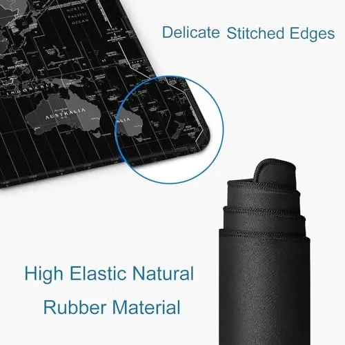 SANWUMIAN Large Gaming Mouse Pad with Stitched Edges, Desk Mat Extended Keyboard Pad, Non-Slip Rubber Base Desk Pad for Laptop, Office, Home, 31.5X11.8 inch Black World Map - 5