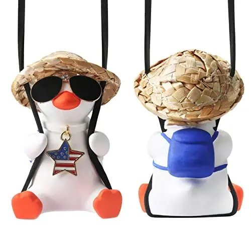 Rear View Mirror Hanging Accessories Cute Swinging Duck Car Truck Stuff for Men Women Teens Rearview Mirrors Charms Vehicle Essentials Interior Accessorie Funny White Elephant Mom Dad Gifts for Adults - REAR