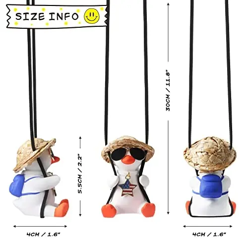 Rear View Mirror Hanging Accessories Cute Swinging Duck Car Truck Stuff for Men Women Teens Rearview Mirrors Charms Vehicle Essentials Interior Accessorie Funny White Elephant Mom Dad Gifts for Adults - 2