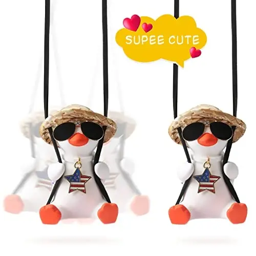 Rear View Mirror Hanging Accessories Cute Swinging Duck Car Truck Stuff for Men Women Teens Rearview Mirrors Charms Vehicle Essentials Interior Accessorie Funny White Elephant Mom Dad Gifts for Adults - 3