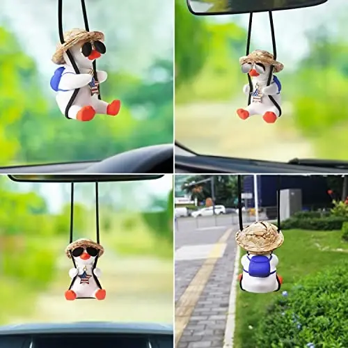 Rear View Mirror Hanging Accessories Cute Swinging Duck Car Truck Stuff for Men Women Teens Rearview Mirrors Charms Vehicle Essentials Interior Accessorie Funny White Elephant Mom Dad Gifts for Adults - 4
