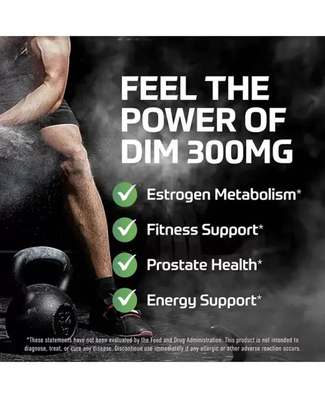 DIM 300mg Erkaklar uchun, Estrogen Blocker & Aromatase Inhibitori, Erkaklar Gormon Balansi & Fitness Booster Qo'shimchasi Diindolylmethane bilan, 60ct-60 Count - 5
