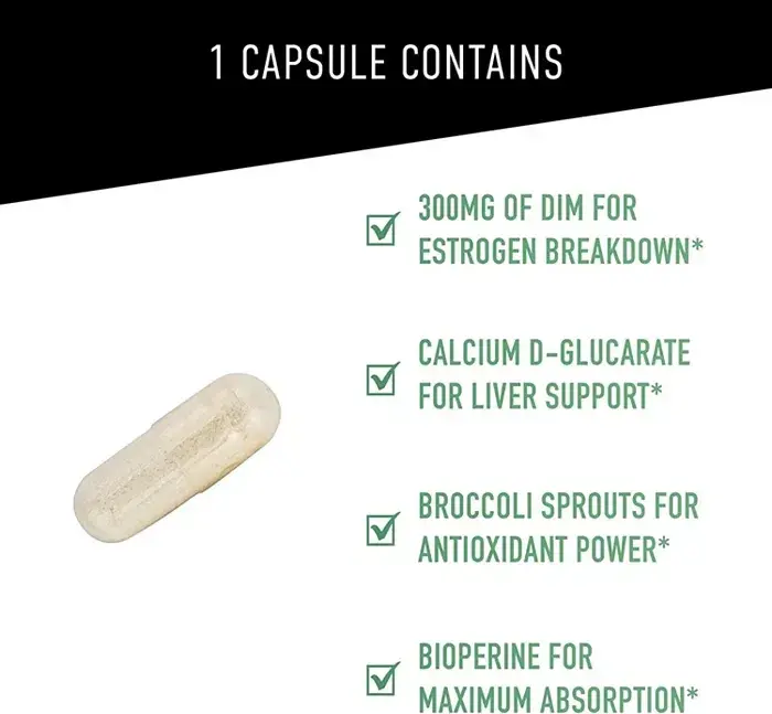 DIM 300mg For Men, Estrogen Blocker & Aromatase Inhibitor, Men s Hormone Balance & Fitness Booster Supplement with Diindolylmethane, 60ct-60 Count - 3