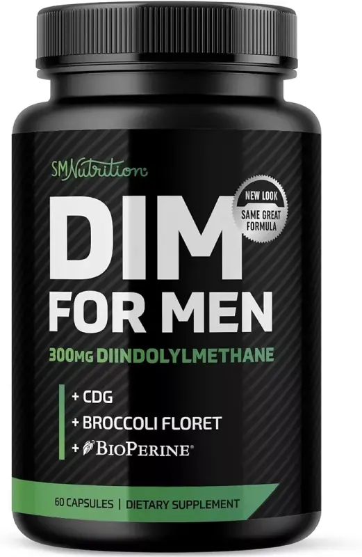 DIM 300mg For Men, Estrogen Blocker & Aromatase Inhibitor, Men s Hormone Balance & Fitness Booster Supplement with Diindolylmethane, 60ct-60 Count - SMNUTRITION