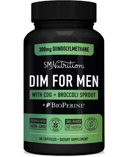 DIM Supplement 300mg | Diindolylmethane Estrogen Blocker for Men | Hormone Balance & Fitness Booster Plus BioPerine, Calcium D-Glucarate & Sulforaphane from Broccoli Sprout | 60 Caps No Color - 1