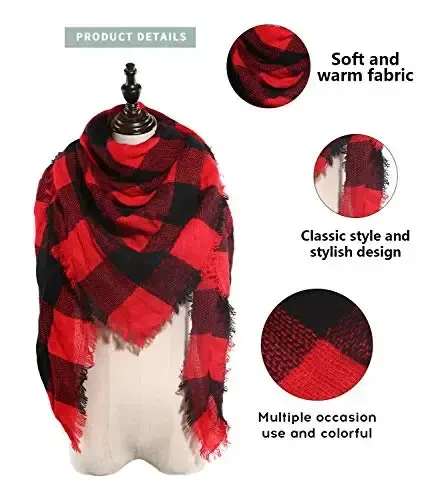 Dimore Trendy Plaid Blanket Scarf Women Big Oversized Long Scarves Warm Winter Tartan Checked Shawl Wrap Scarf Gift For Women - 5