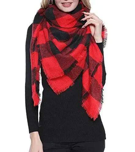 Dimore Trendy Plaid Blanket Scarf Women Big Oversized Long Scarves Warm Winter Tartan Checked Shawl Wrap Scarf Gift For Women - MODAZONE
