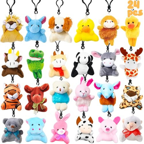 DINESIL 24 dona Mini Plush Hayvonlar O'yinchoqlari, Kichkina To'ldirilgan Hayvonlar Plush Kalitcha To'plami, Goodie Bag To'ldiruvchilari, Paskalya Savati To'ldiruvchilari, Paskalya Partiya Sovg'alari, Sinf Mukofotlari - MODAZONE (1)