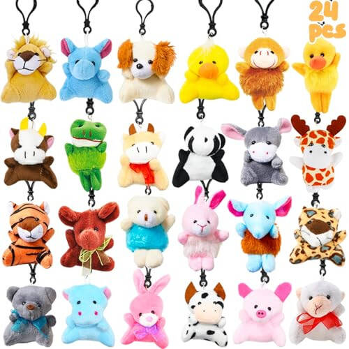 DINESIL 24 Pack Mini Plush Animals Toys, Small Stuffed Animal Plush Keychain Set for Goodie Bag Fillers, Easter Basket Stuffers, Easter Party Favors, Classroom Prizes - 2
