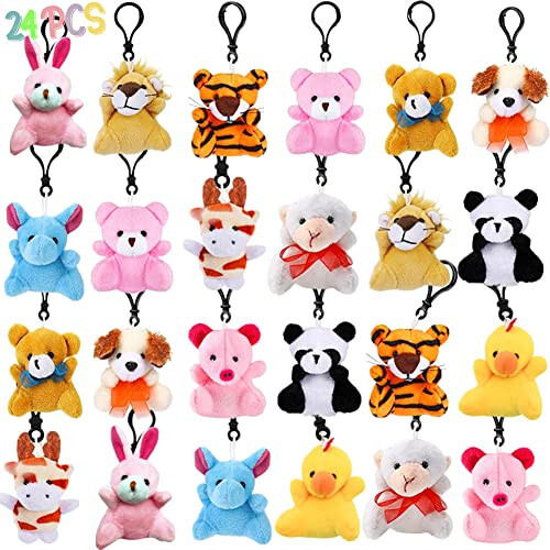 DINESIL 24 Pack Mini Plush Animals Toys, Small Stuffed Animal Plush Keychain Set for Goodie Bag Fillers, Easter Basket Stuffers, Easter Party Favors, Classroom Prizes - 2